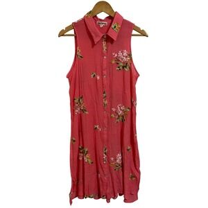 Hope Springs Coral Boho Embroidered Button Front Shirt Dress Cottagecore Size XL